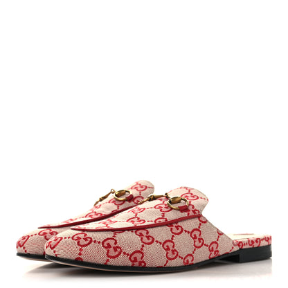 Gucci Canvas GG Monogram Horsebit Womens Princetown Slippers 36.5 Gardenia Hibiscus Red 4 of 11