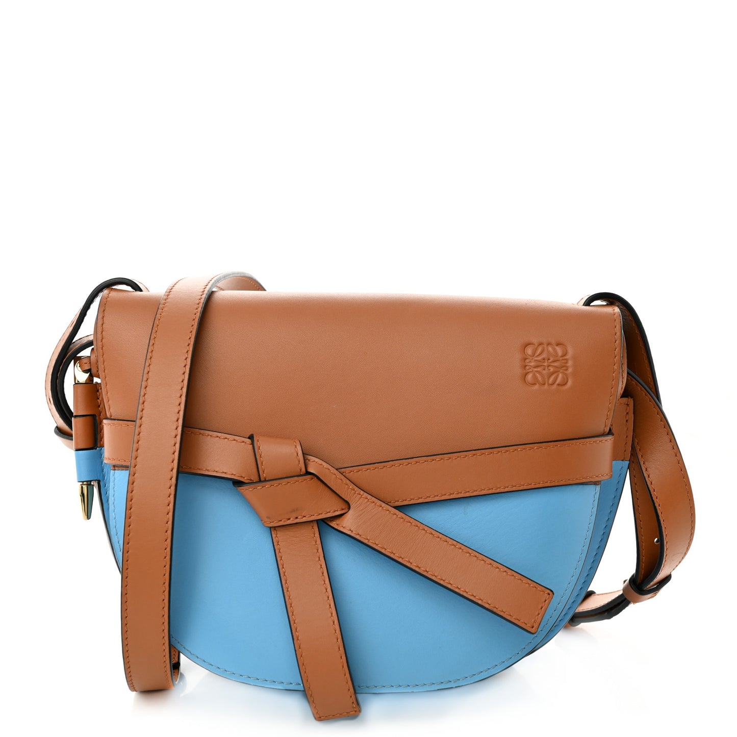 Calfskin Small Gate Crossbody Bag Tan Sky Blue