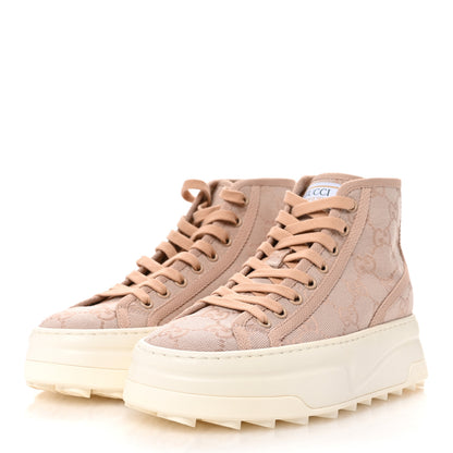 Gucci New Canvas GG Monogram Womens Tennis 1977 High Top 55mm Platform Sneakers 35.5 Skin Rose Dark Skin Rose 4 of 8