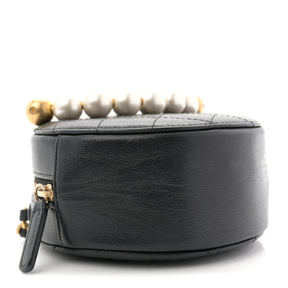 Chanel Goatskin Quilted Chic Pearls Chain Round Clutch With Chain Black 4 of 10