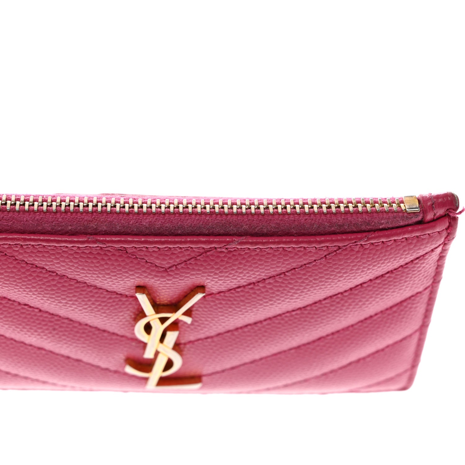 Saint Laurent Grain De Poudre Matelasse Chevron Monogram Fragments Zippered Card Case Fresh Fuxia 8 of 8