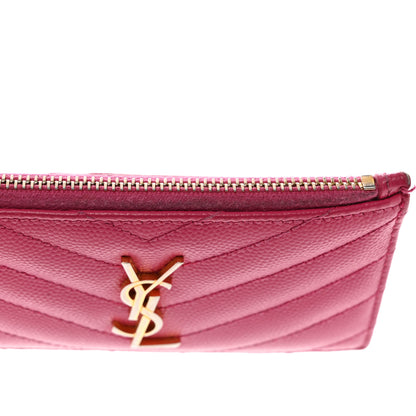 Saint Laurent Grain De Poudre Matelasse Chevron Monogram Fragments Zippered Card Case Fresh Fuxia 8 of 8