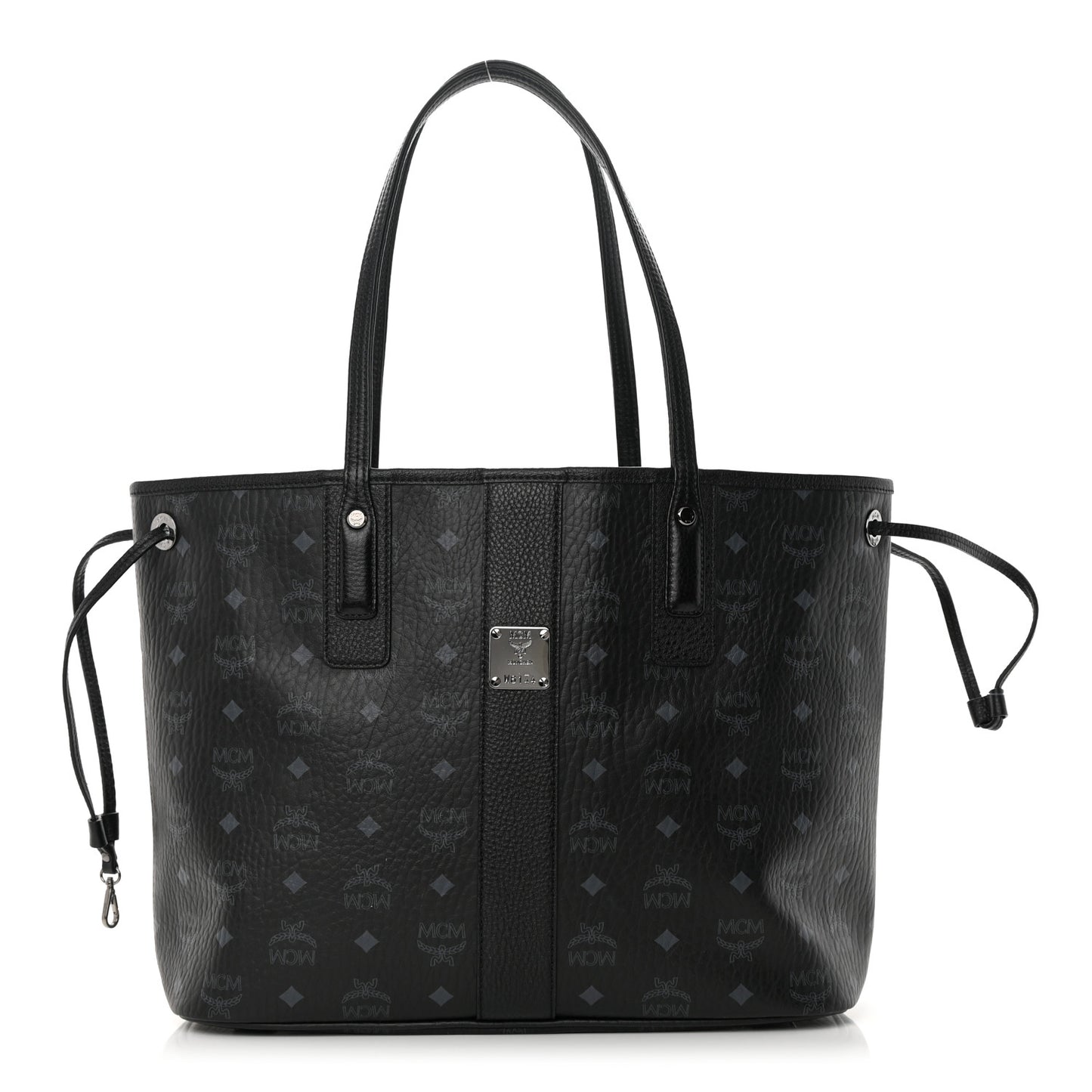 Grained Calfskin Visetos Medium Liz Reversible Shopper Tote Black