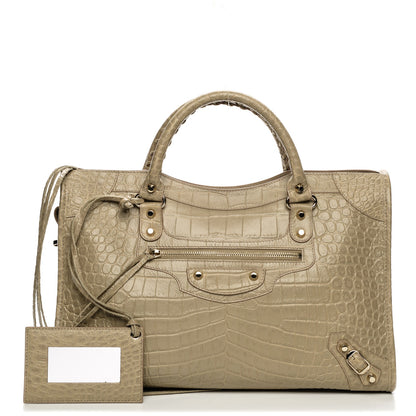 Balenciaga Calfskin Crocodile Embossed Classic Gold Hardware City Beige Latte 1 of 7