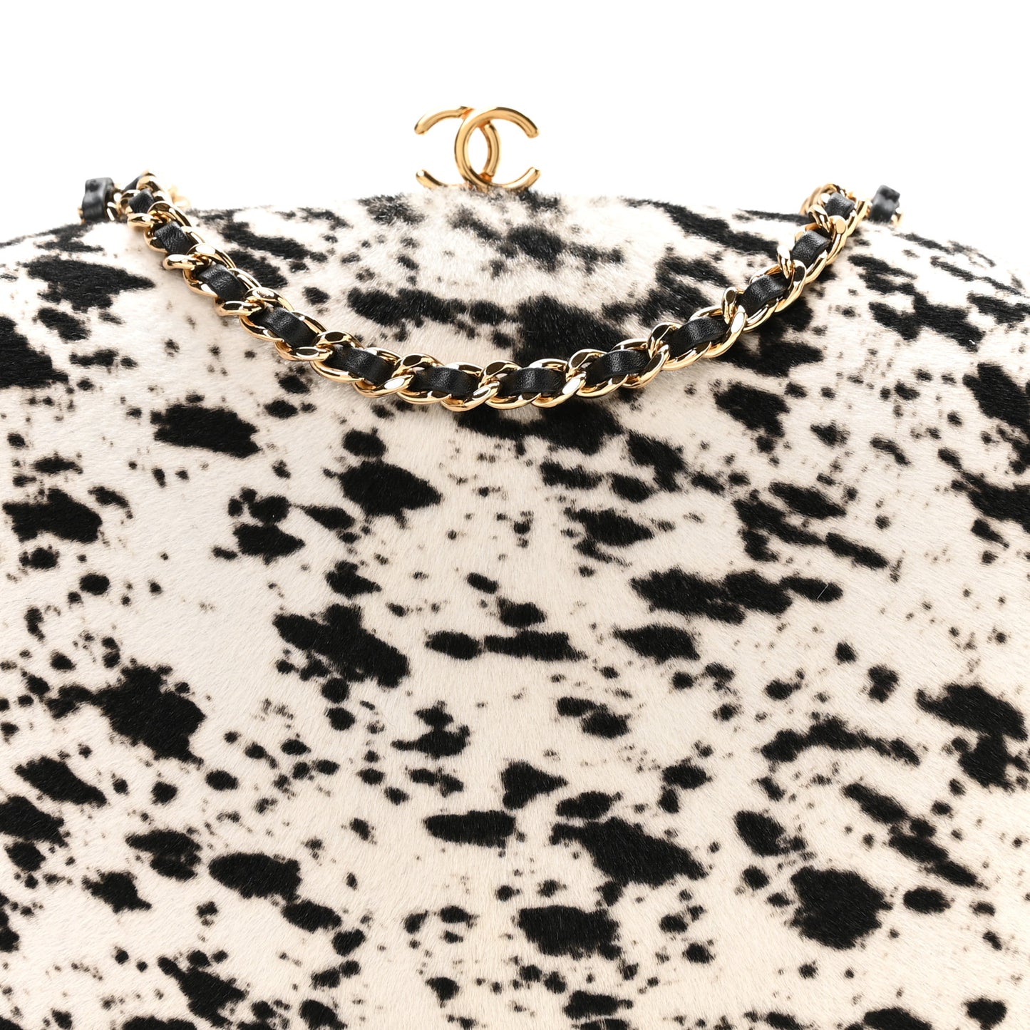 Lambskin Pony Hair Printed Clutch With Chain Black White