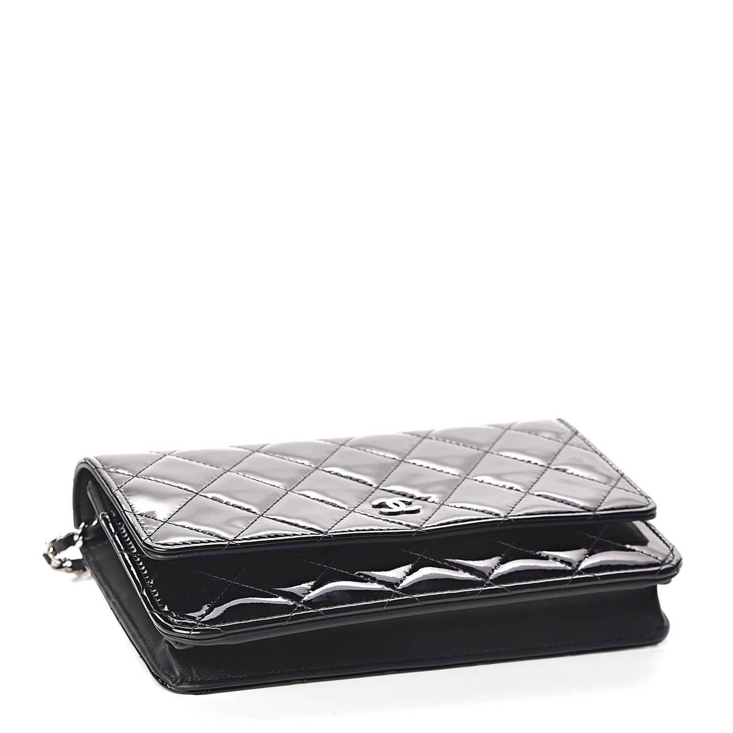 Patent Quilted Wallet On Chain WOC Black