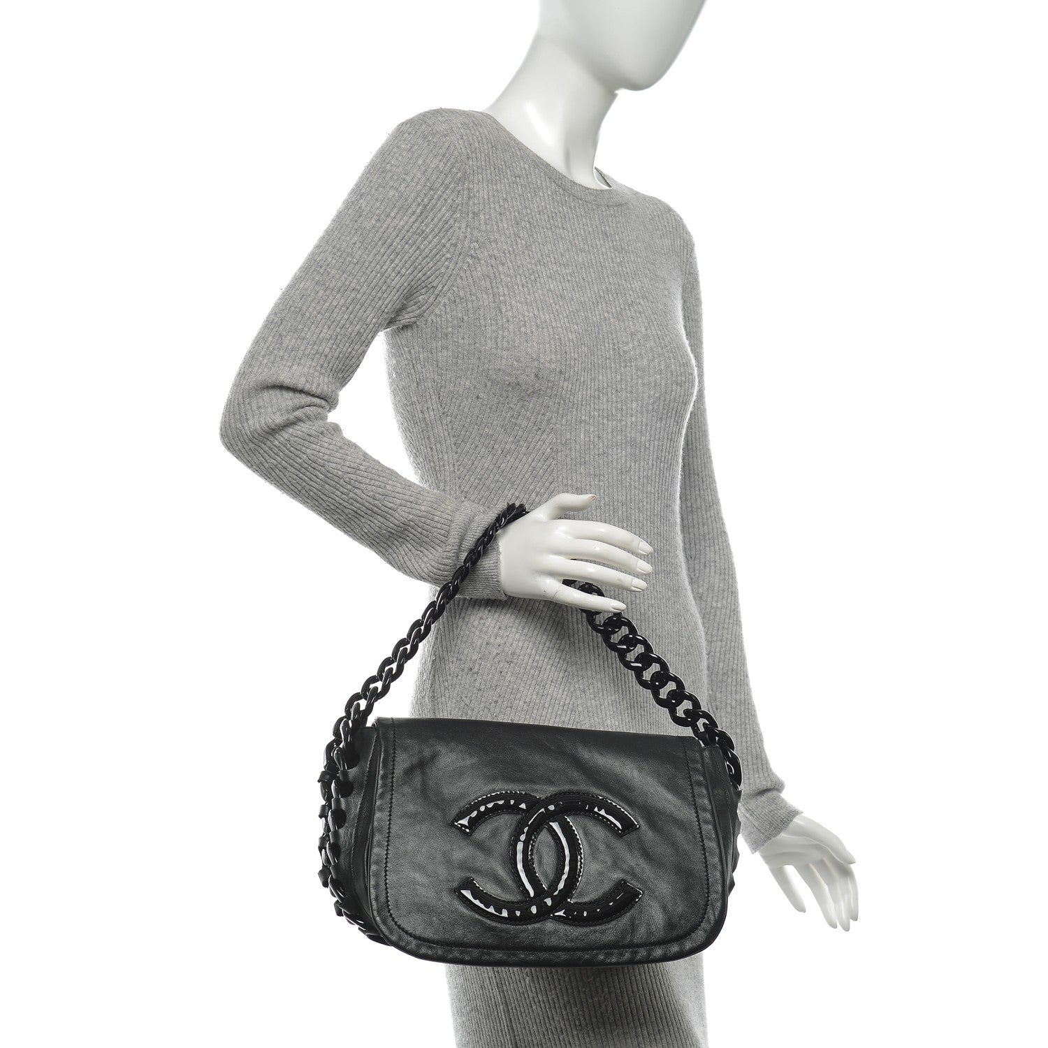 Chanel Calfskin Modern Chain Rhodoid Flap Black 2 of 6