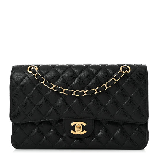 Caviar Quilted Medium Double Flap Black