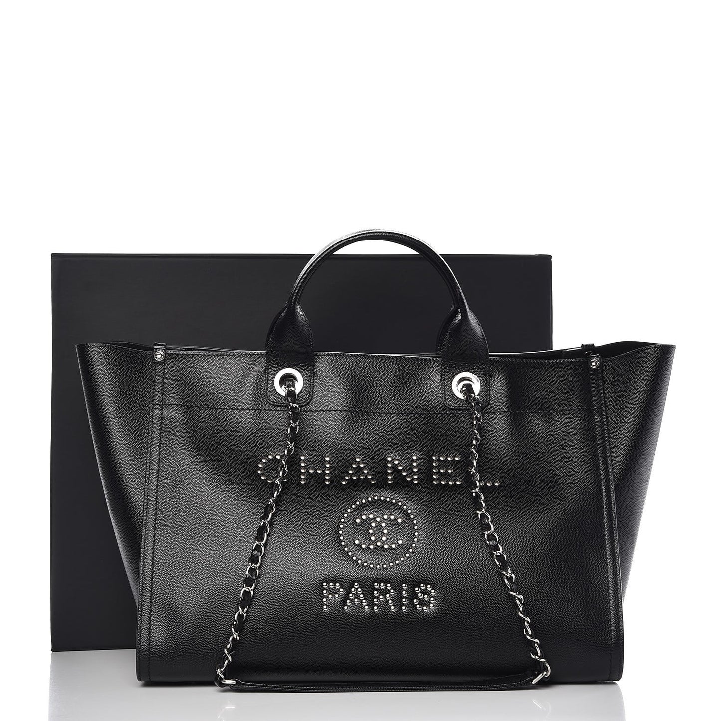 Caviar Medium Studded Deauville Tote Black