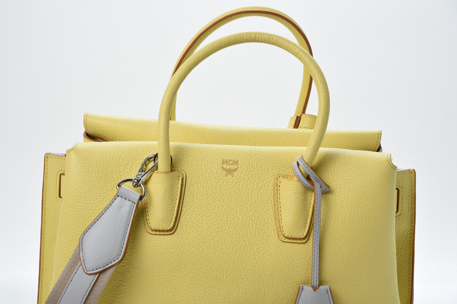 MCM Grained Calfskin Medium Milla Tote Custard Yellow 7 of 9