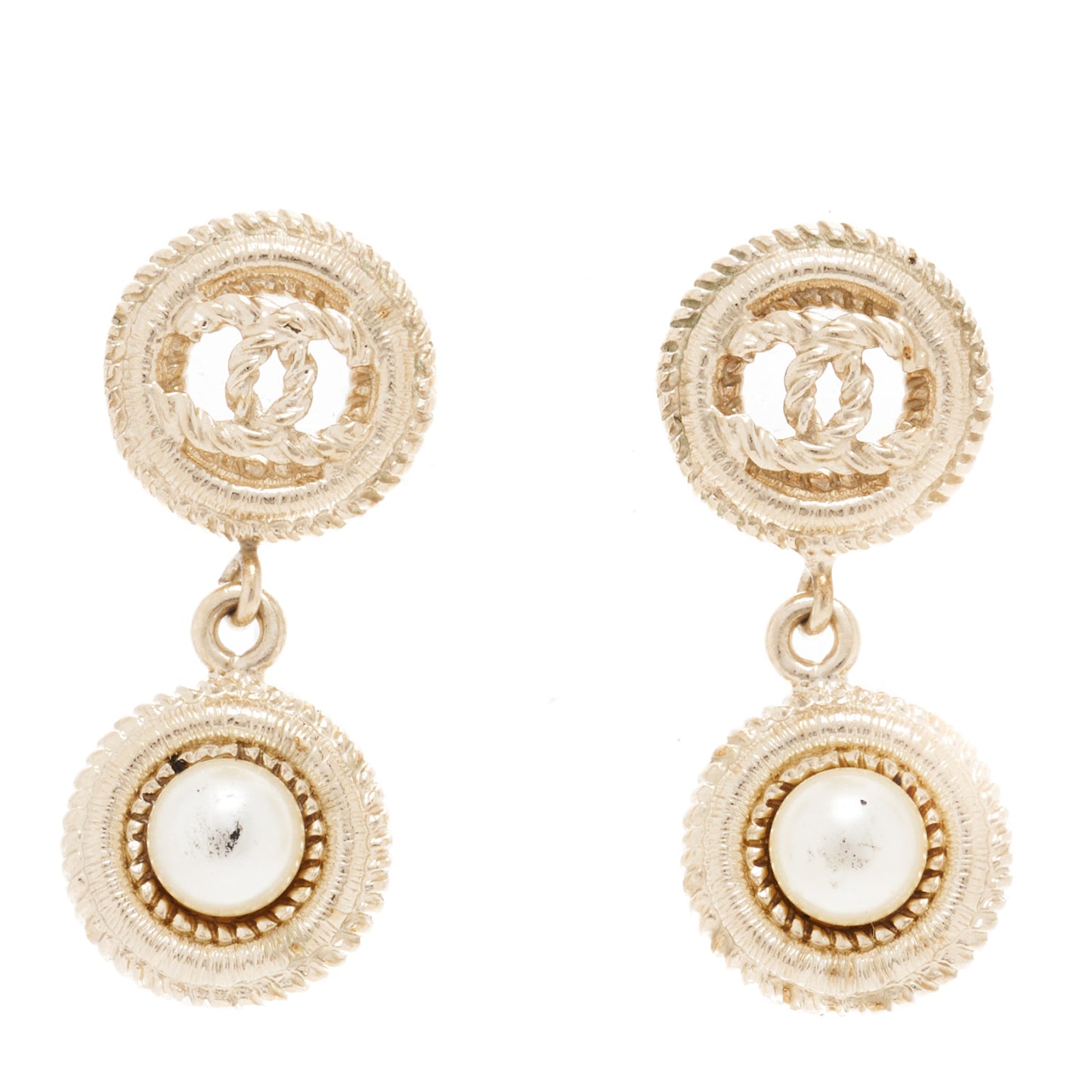 Pearl CC Drop Earrings Gold