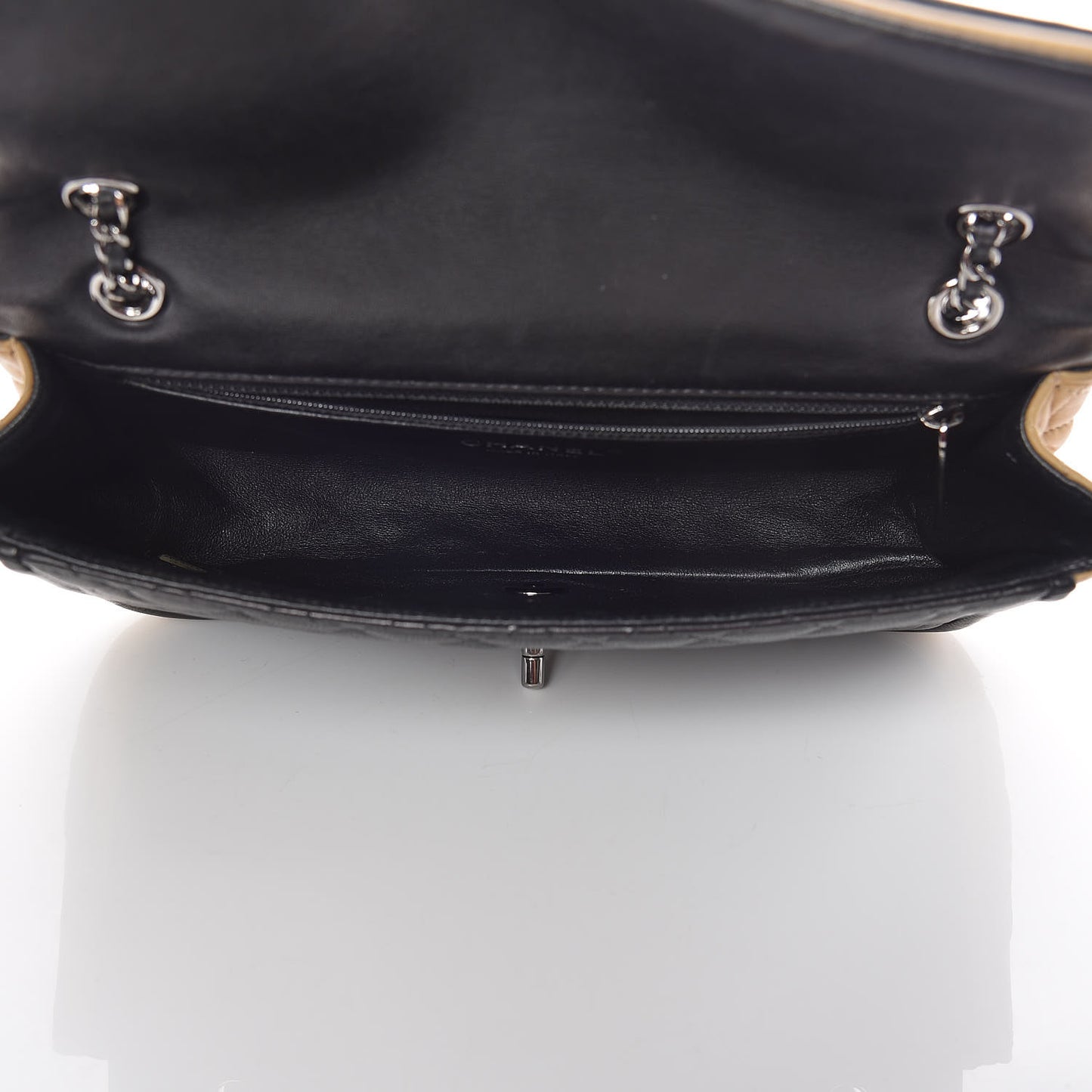 Lambskin Quilted Medium Twist Two Tone Flap Bag Black Beige