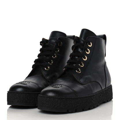 Chanel Calfskin Lace Up Cap Toe CC Boots 39.5 Black 3 of 9