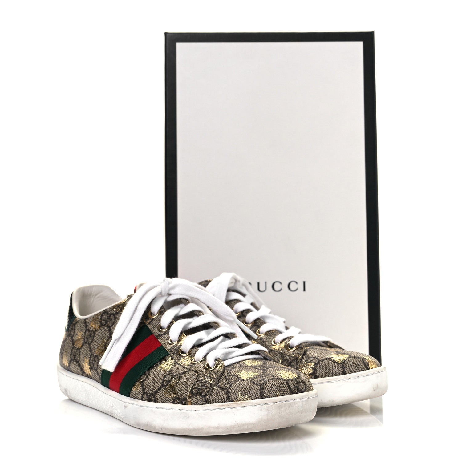 Gucci GG Supreme Monogram Bees Ayers Web Womens Ace Sneakers 36.5 Beige Oro Green Red 10 of 10