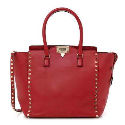 Valentino Garavani Vitello Rockstud Double Handle Tote Red 1 of 9
