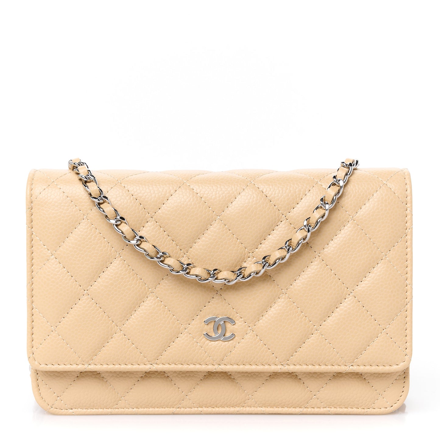 Caviar Quilted Wallet on Chain WOC Beige
