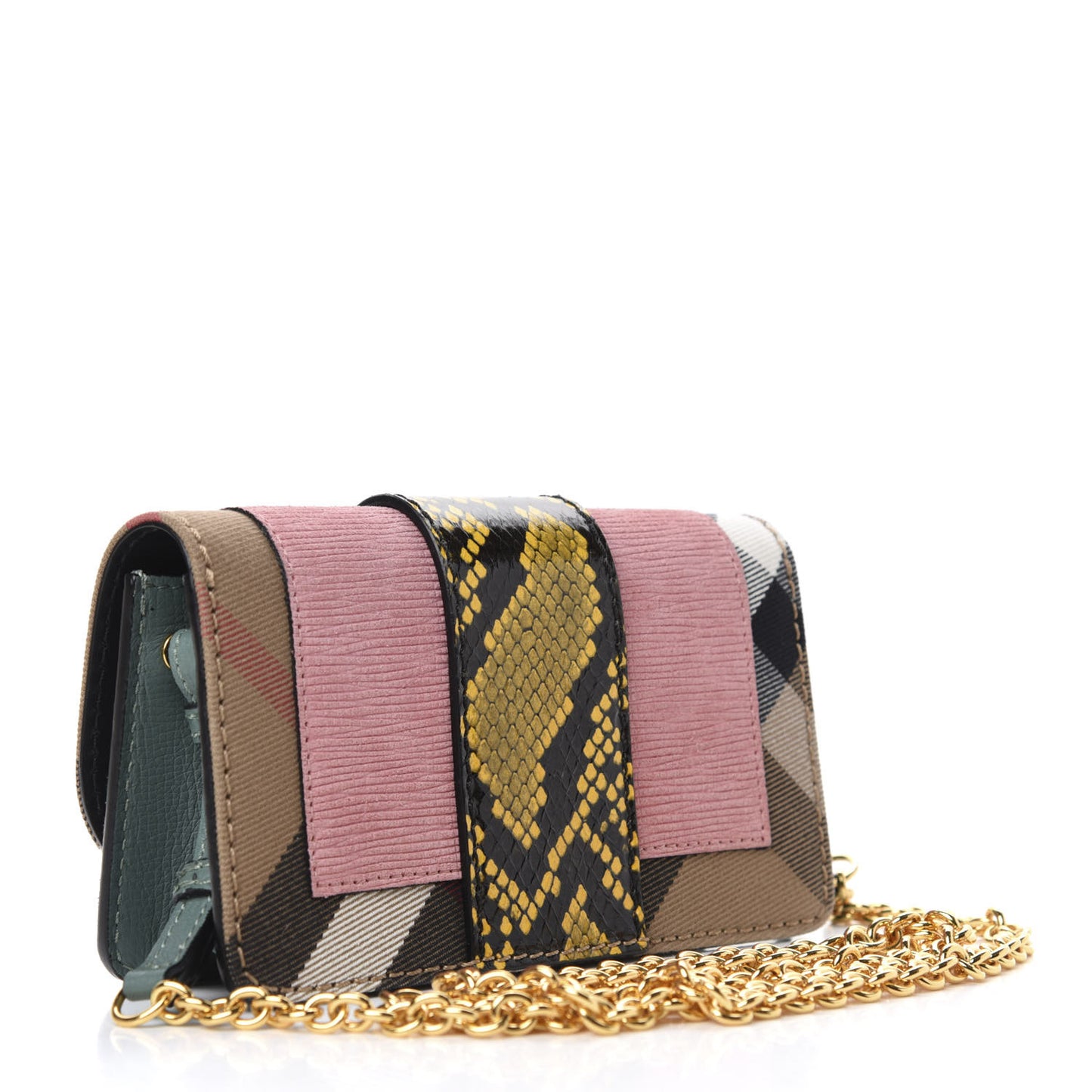 House Check Python Grainy Calfskin Embossed Mini Buckle Phone Bag Pink