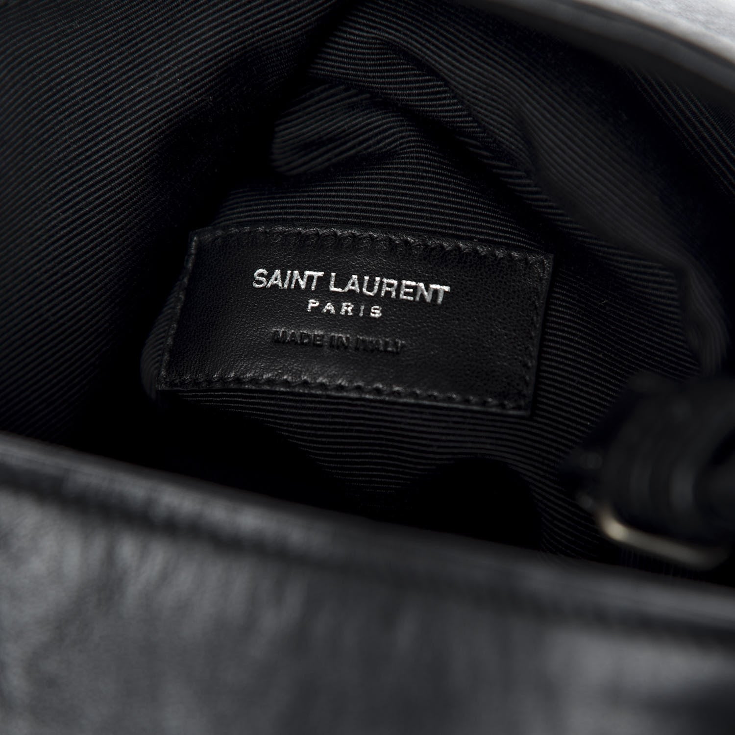 Saint Laurent Calfskin Studded Monogram Flat Bucket Black 6 of 9