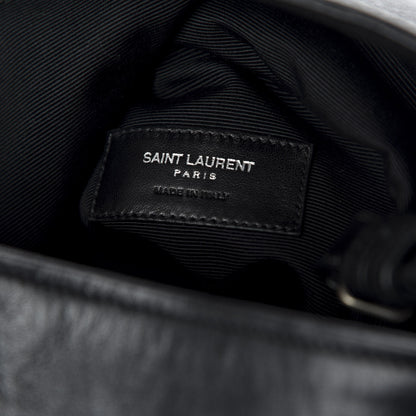 Saint Laurent Calfskin Studded Monogram Flat Bucket Black 6 of 9