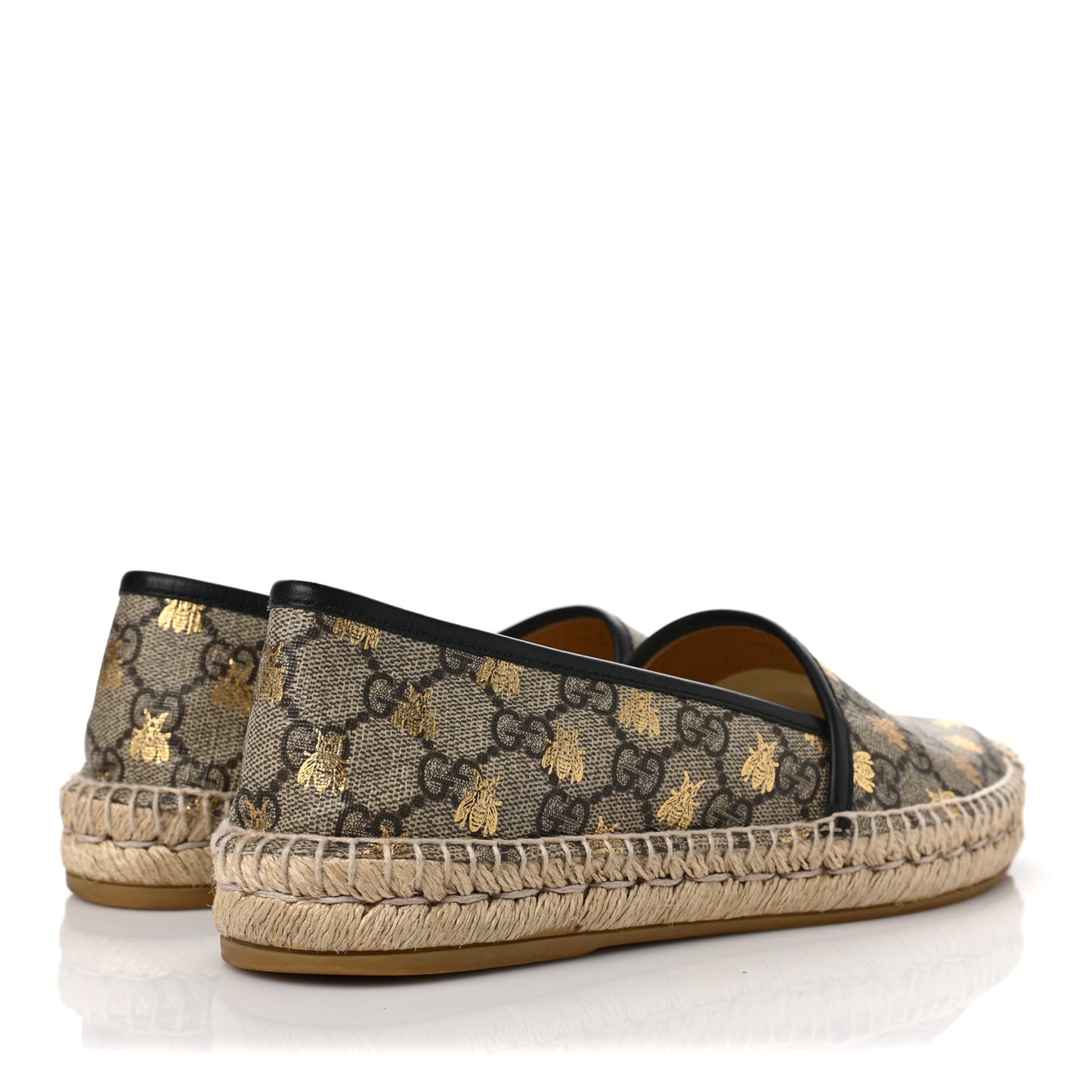 GG Supreme Monogram Bees Espadrille Flats 38.5 Beige Ebony Oro Black