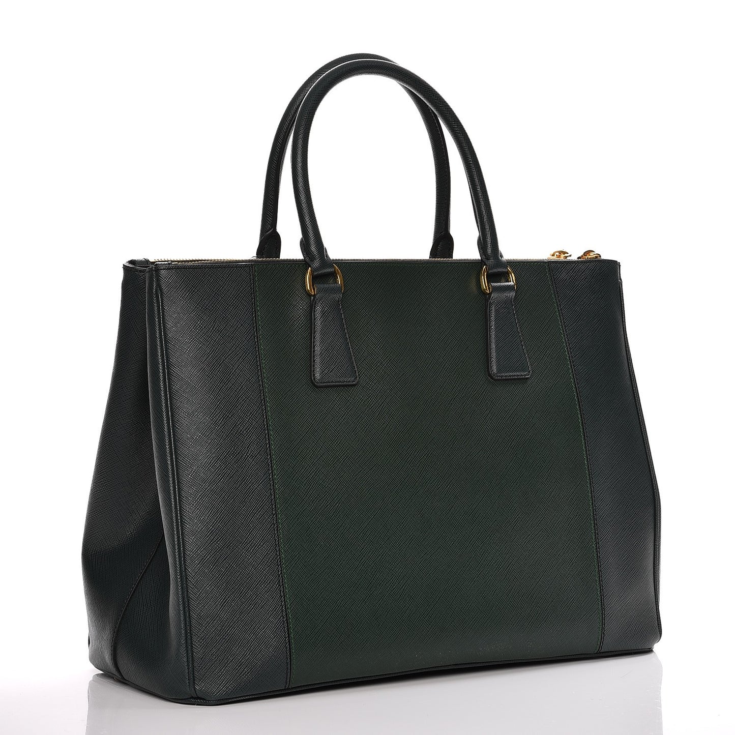 Saffiano Lux Bi-Color Large Galleria Double Zip Tote Smeraldo Lauro