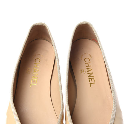 Chanel Patent Calfskin Cap Toe CC Ballerina Flats 38.5 Beige 15 of 16