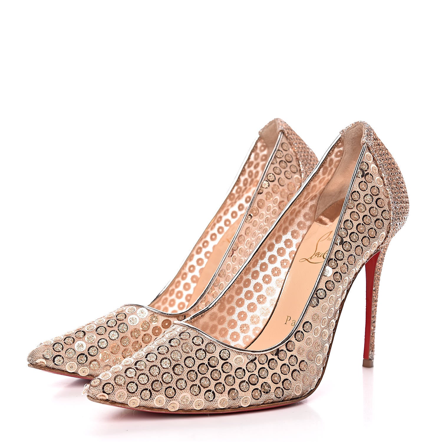 Christian Louboutin Lace Paill Cabaret Rete 554 100 Pumps 37 Version Nude 3 of 11