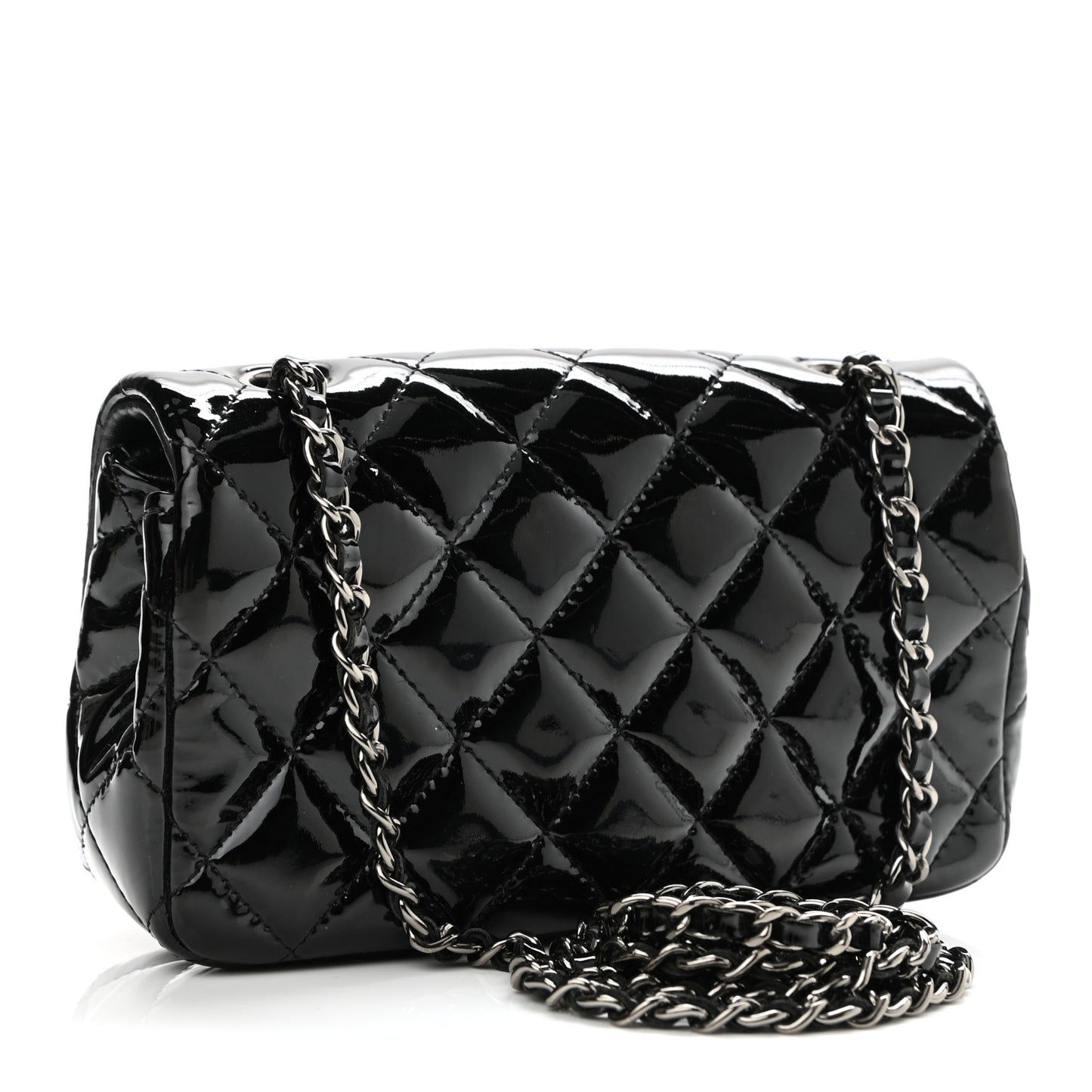 Patent Calfskin Quilted Extra Mini Rectangular Flap Black