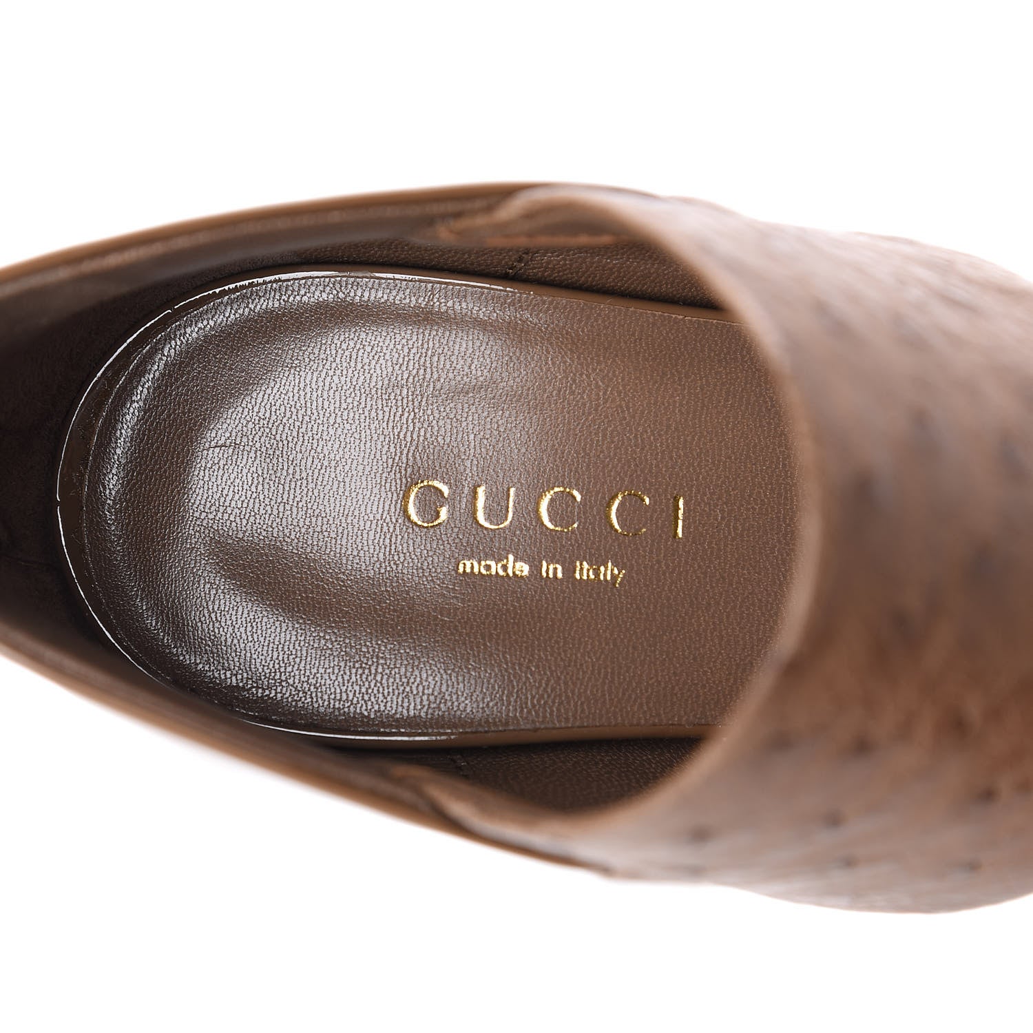 Gucci Patent Kid Scamosciato Ostrich Babylon Ankle Strap Sandal Pumps 36 Marron Glace 8 of 11