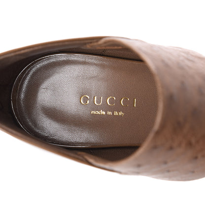 Gucci Patent Kid Scamosciato Ostrich Babylon Ankle Strap Sandal Pumps 36 Marron Glace 8 of 11