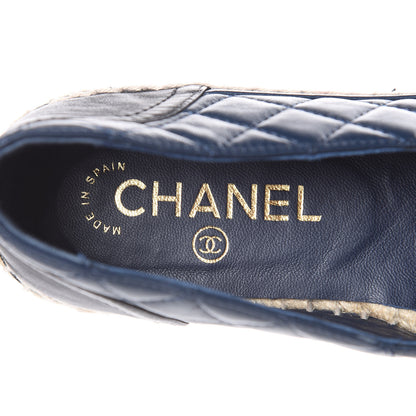 Chanel Lambskin Quilted CC Chain Espadrilles 38 Navy Black 8 of 9