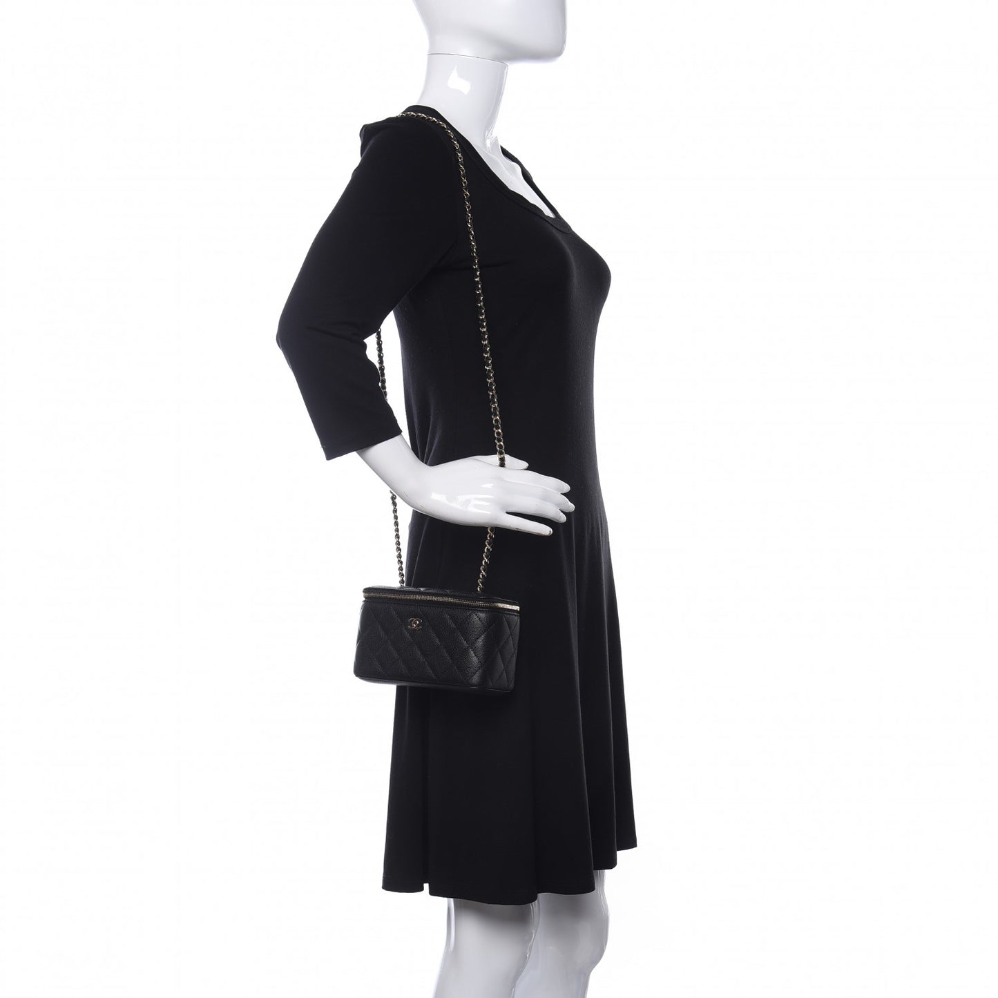 Caviar Quilted Small Vanity Case With Chain Black