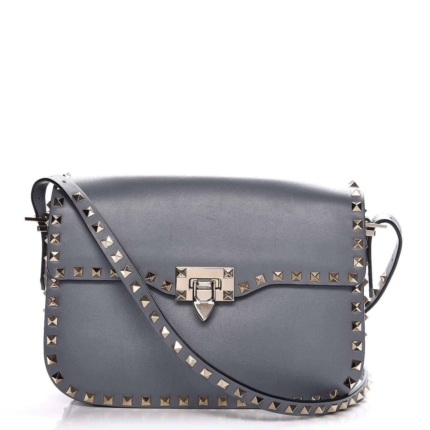 Vitello Medium Rockstud Flap Saddle Bag Light Stone