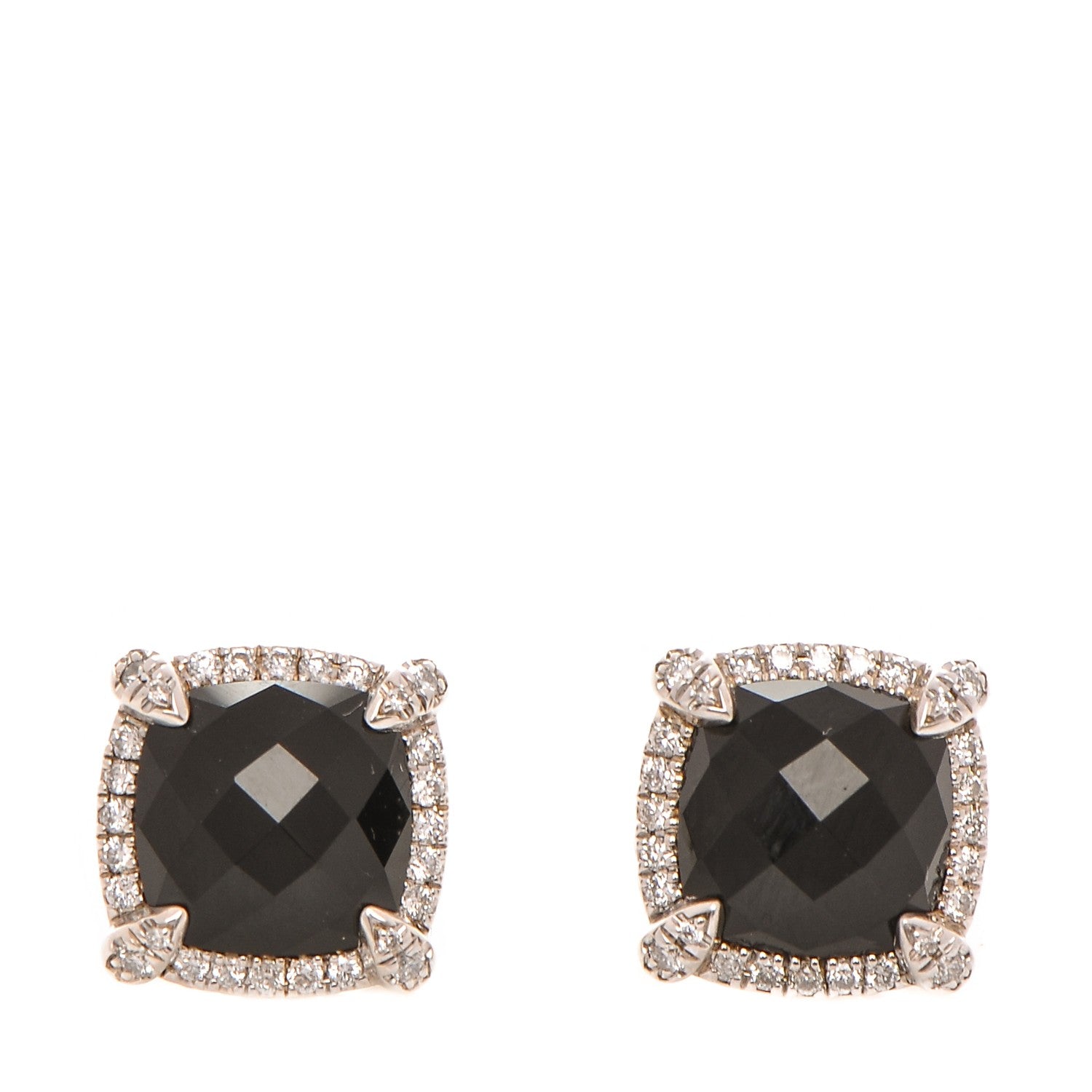 David Yurman Sterling Silver Diamond Black Onyx 9mm Chatelaine Bezel Earrings 1 of 4