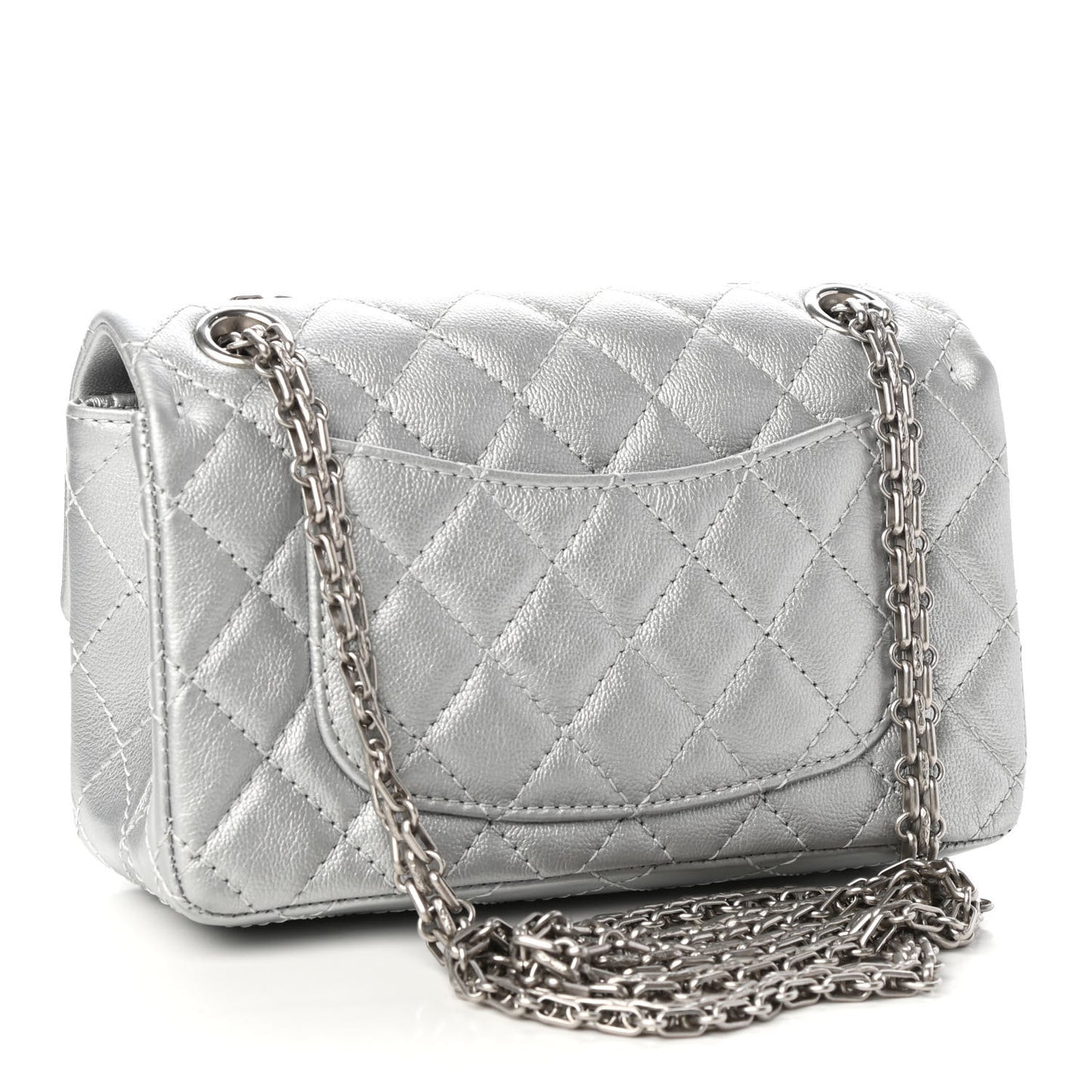Metallic Grained Calfskin Quilted 2.55 Reissue Mini Flap Silver