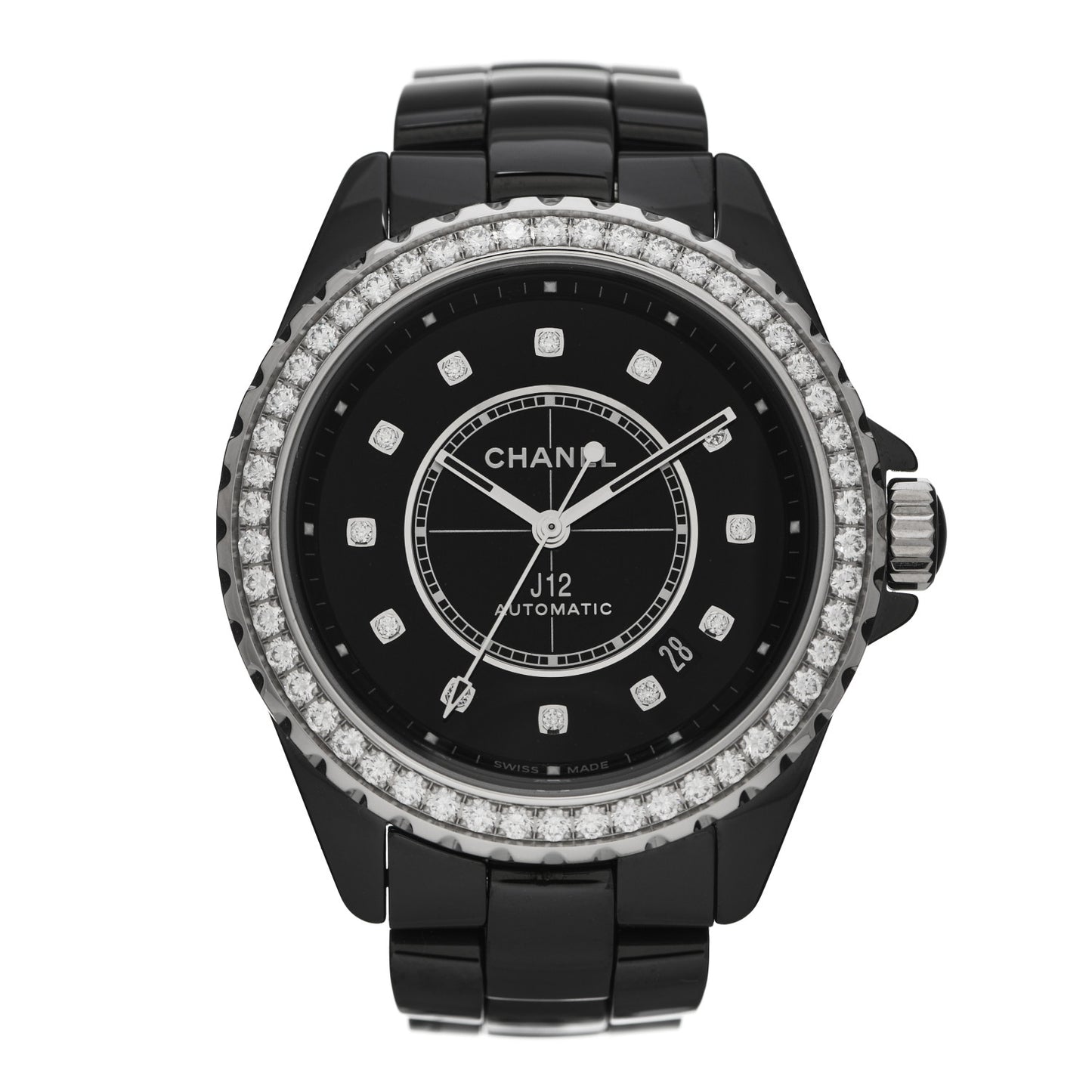 Stainless Steel Ceramic Diamond Bezel 38mm J12 Automatic Watch Black