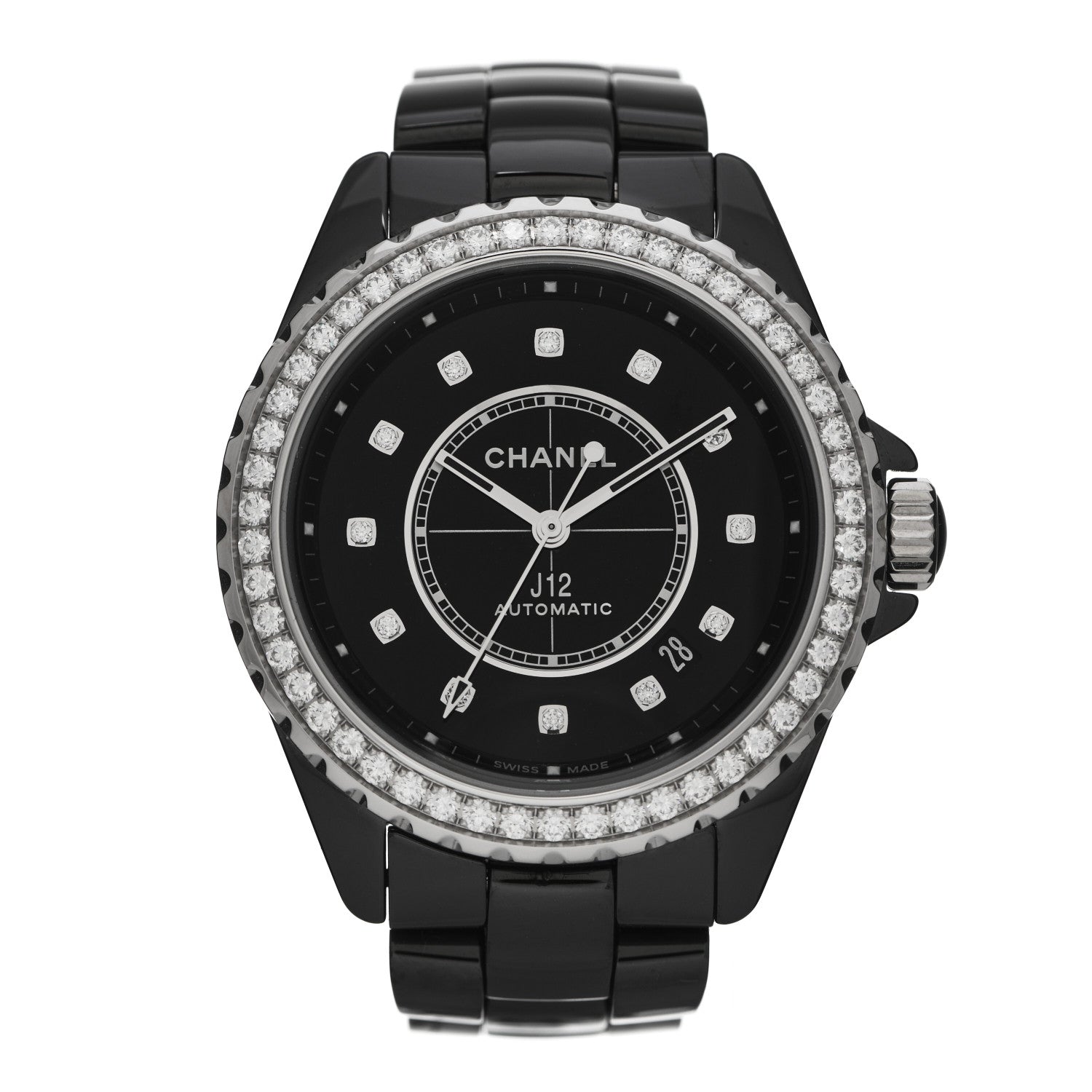 Chanel Stainless Steel Ceramic Diamond Bezel 38mm J12 Automatic Watch Black 1 of 5
