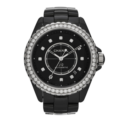Chanel Stainless Steel Ceramic Diamond Bezel 38mm J12 Automatic Watch Black 1 of 5