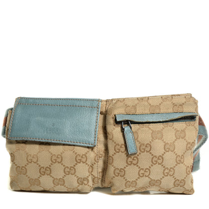 Gucci GG Monogram Web Double Pocket Belt Bag Blue 1 of 8