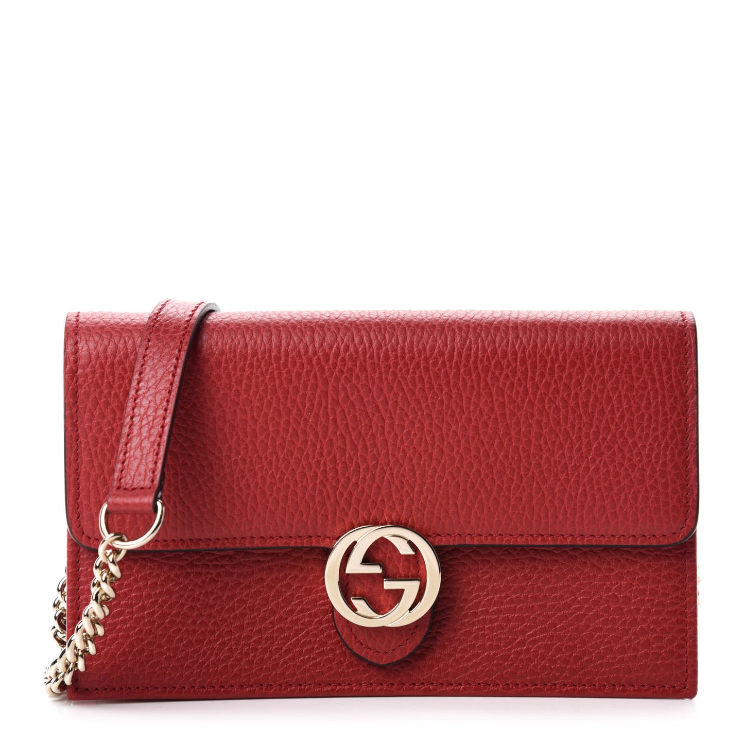 Dollar Calfskin Interlocking G Chain Wallet Red
