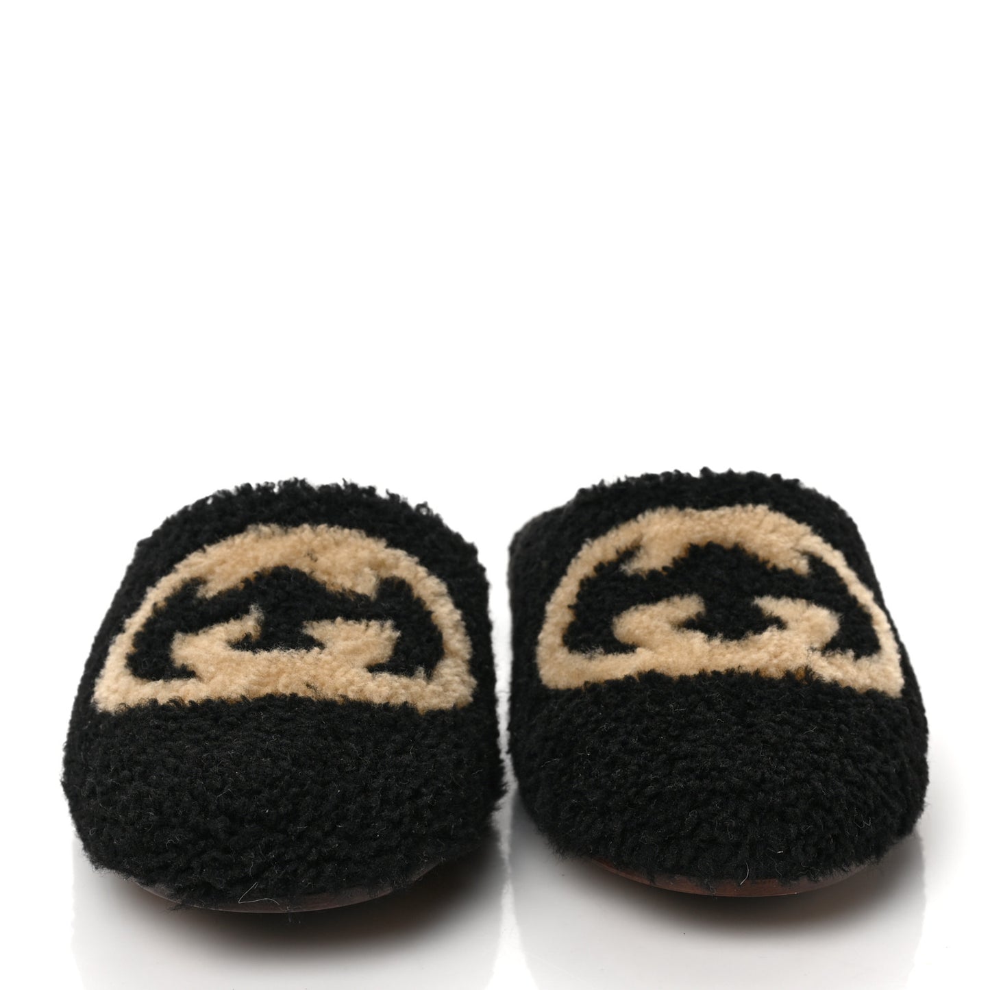 Shearling Interlocking G Womens Eileen Slippers 38.5 Black Butterscotch