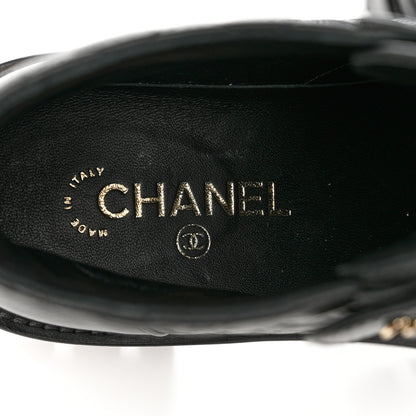 Chanel Shiny Goatskin Calfskin Quilted Lace Up Combat Boots 40 Black 7 of 9