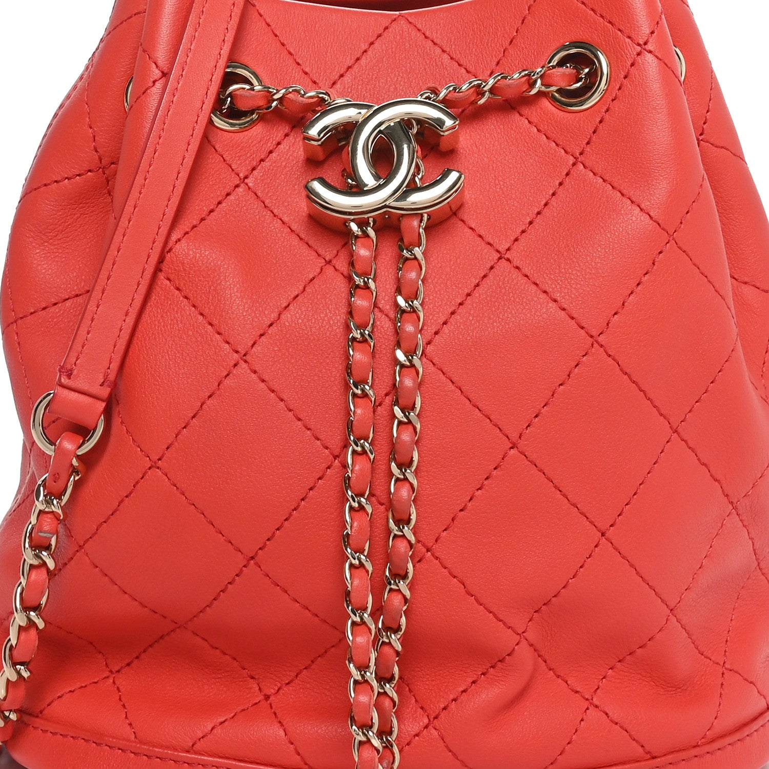 Chanel Calfskin Stitched Chain Bucket Bag Coral 8 of 10