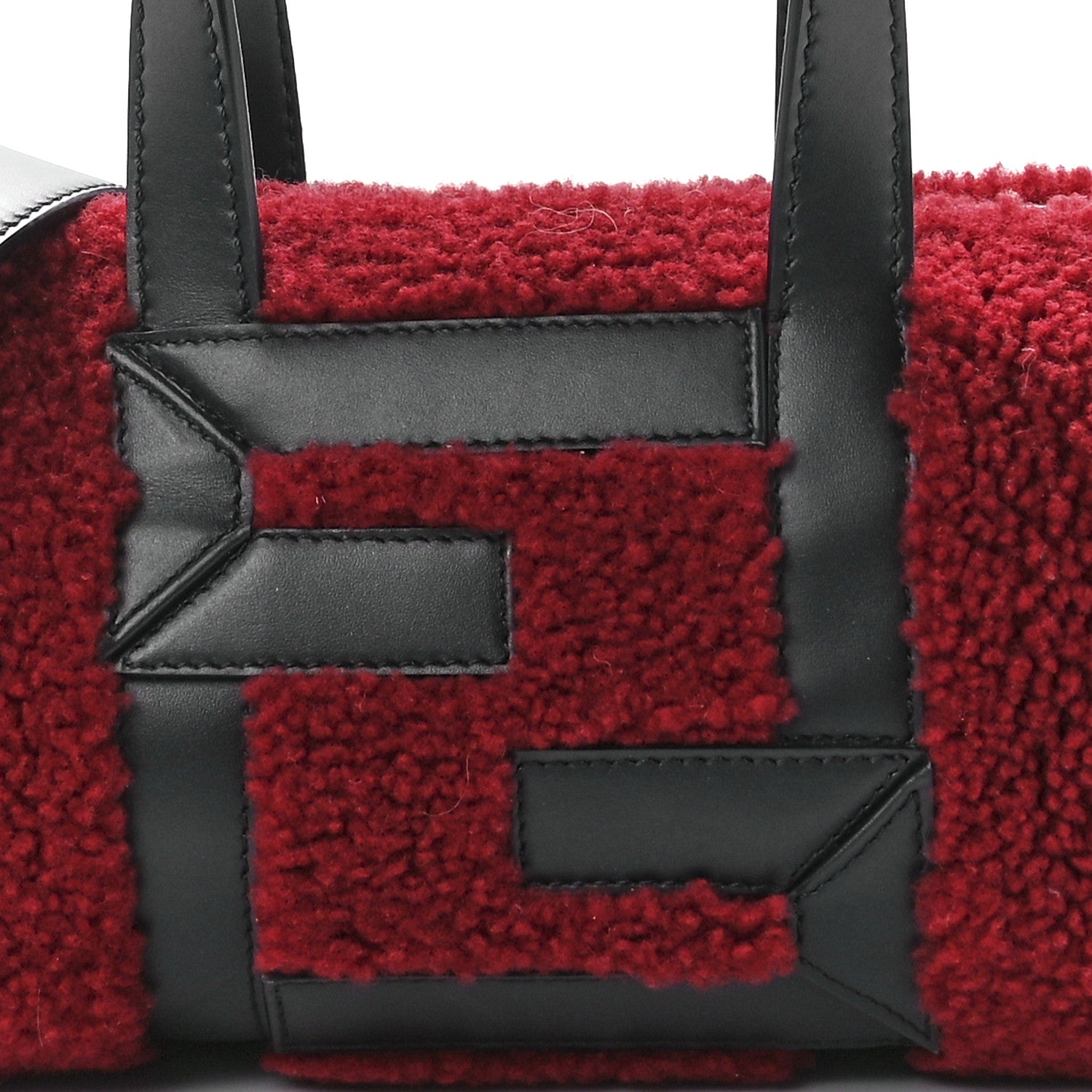 Fendi Sheepskin Vitello Mini O'Lock Bowling Bag Burgundy Black 8 of 11