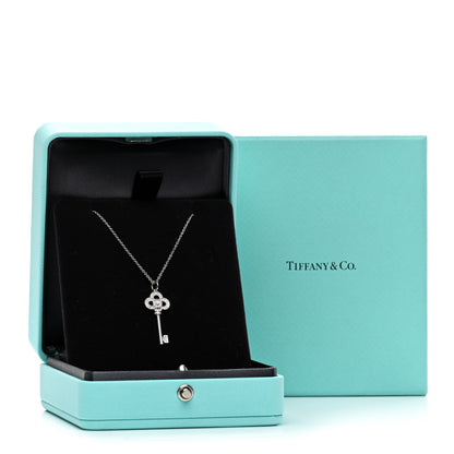 Tiffany 18K White Gold Diamond Mini Crown Key Pendant Necklace 4 of 4
