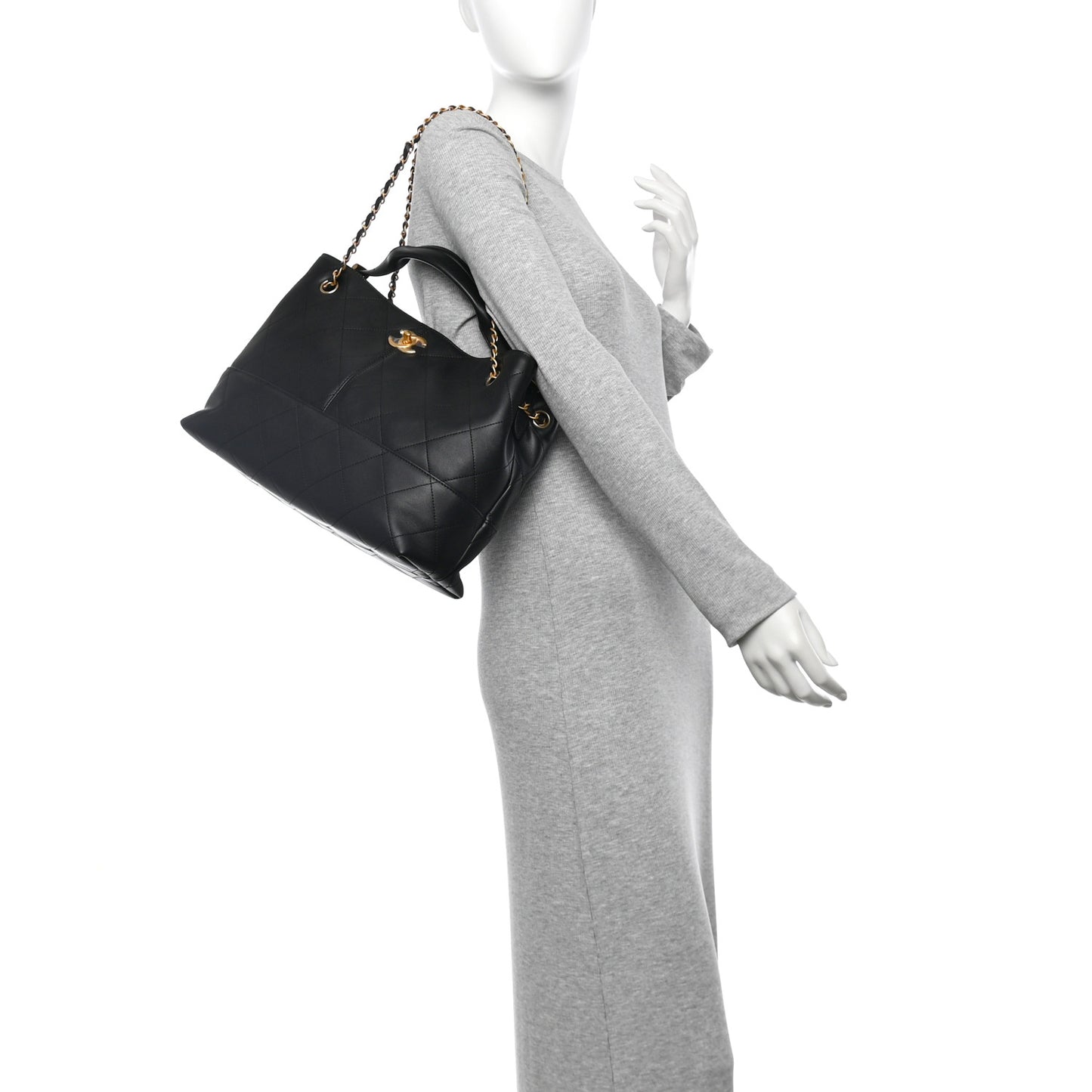 Calfskin Quilted Small Coco Base Shopping Bag Black