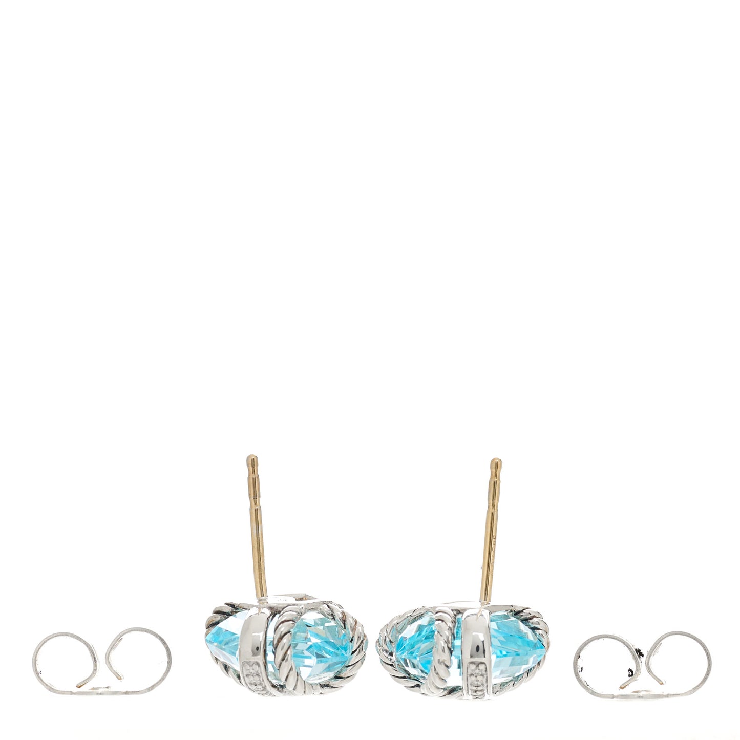 Sterling Silver Diamond Blue Topaz 10mm Cable Wrap Earrings