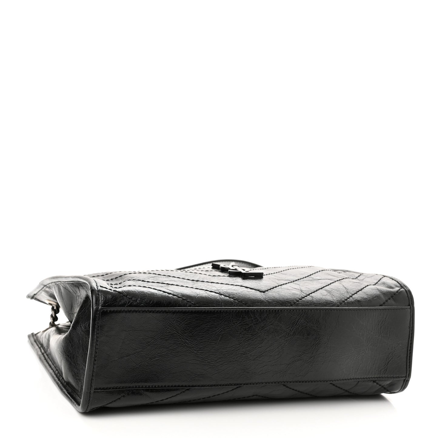 Crinkled Calfskin Matelasse Monogram Medium Niki Shopper Tote Black