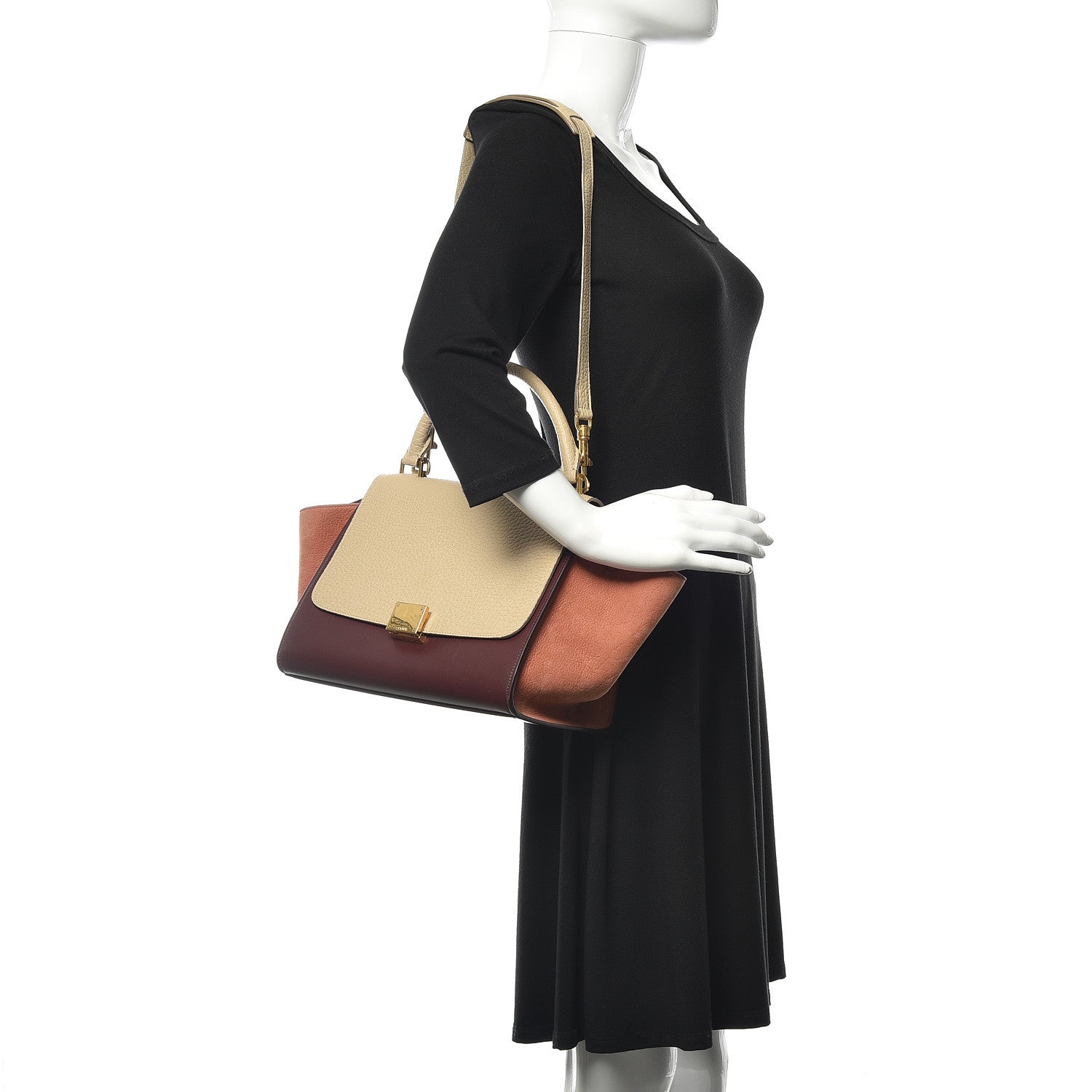 Celine Bullhide Calfskin Grained Nubuck Small Tri-Color Trapeze Medium Chamois 2 of 14