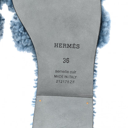 Hermes Woolskin Oran Sandals 36 Bleu 6 of 8